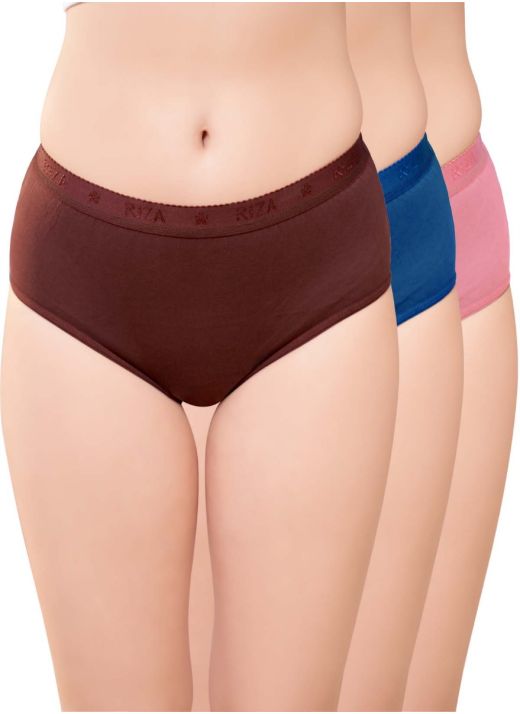Anna Women's Full Hip Coverage Combed Cotton/Thick Fabric Hipster High Waist. 1 Inch (2.5 Cm) Outer Elastic Panties (Pack of 3 - Plain Colours May Vary)