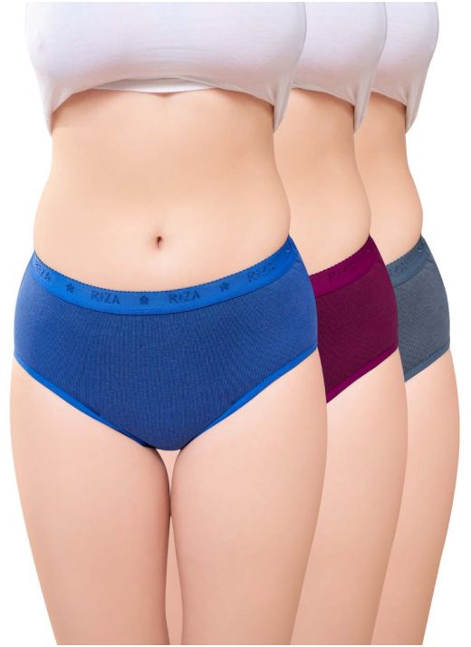 BK Power Women's Full Hip Coverage Combed Cotton Fabric Hipster, High Waist, 1 Inch (2.5 cm) Outer Elastic Panties (Pack of 3 - Printed Colours May Vary)