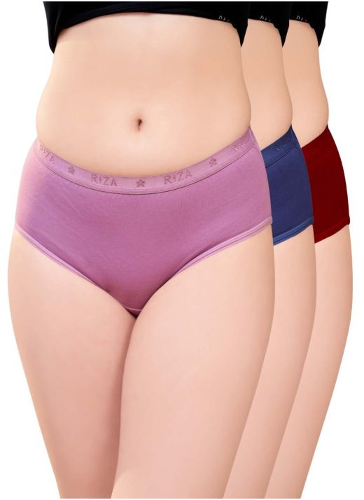 Elena Women's Full Hip Coverage Cotton Stretch Fabric Hipster,High Waist,0.75 Inch (2 cm) Outer Elastic Panties (Pack Of - 3 Plain Colours)