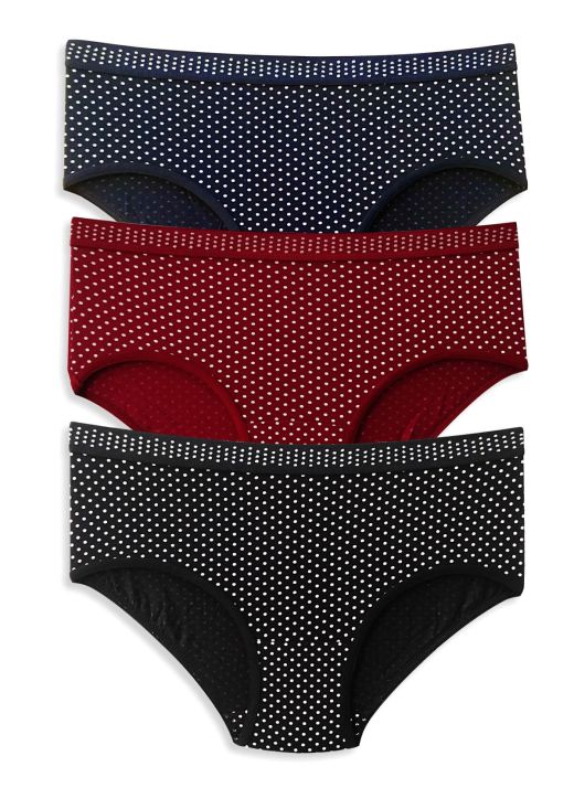 Flirtie Print - 21 Women's Full Hip Coverage Ultra Soft Modal Fabric, Hipster, High Waist, 1.25 Inch (3 cm)  Dotted Outer Elastic Panties (Pack of 3 - Printed Colours May Vary)