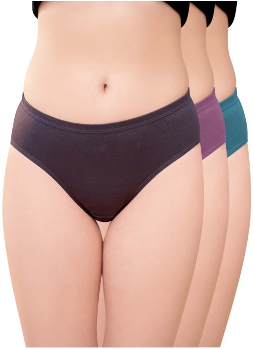 India Ki Mast Panty Covered Elastic + Super soft Fabric + Best Price Hipster High Waist, 0.6 Inch (1.5 cm) Covered Elastic Panties (Pack of 3 - Plain Colours May Vary)
