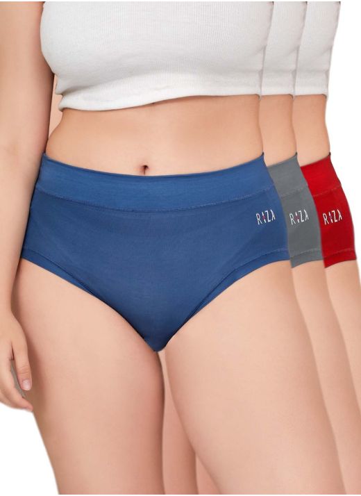 Comfy Women's Broad Waist Band Full Hip Coverage Modal Ultra Soft Fabric Hipster High Waist, 0.5 Inch (1.5 cm) Covered Elastic Panties (Pack Of - 3 Plain Colours)