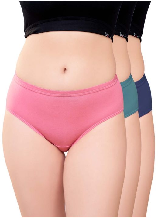 Touchie Women's Full Hip Coverage Ultra Soft Modal Fabric,Hipster,High Waist,0.5 Inch (1.5 cm) Covered Elastic Panties (Pack Of - 3 Plain Colours May Vary)