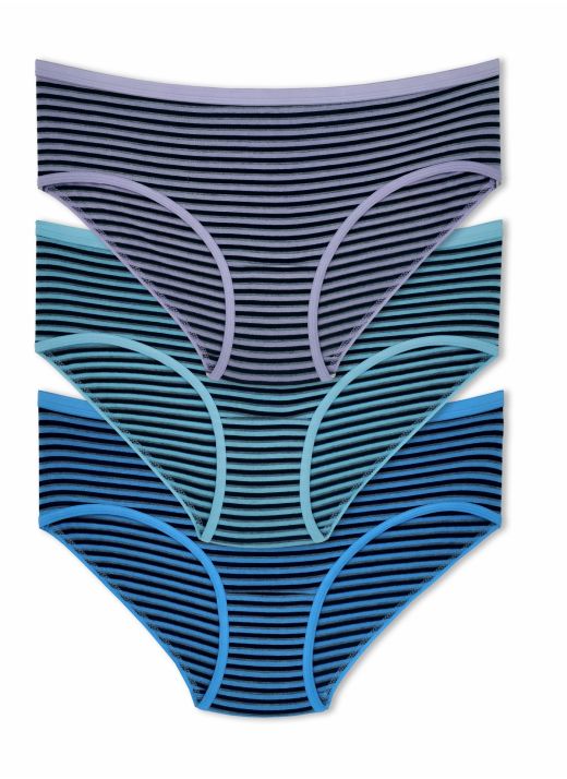 Strips Print - 1004 Women's Full Hip Coverage,Combed Cotton Fabric Hipster High Waist,0.75 Inch (2 cm) Outer Elastic Panties (Pack Of - 3 Strips Colours May Vary)